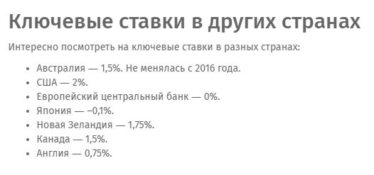 ключевая ставка по странам