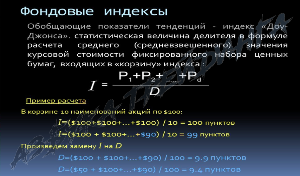 Средневзвешенный арифметический метод расчета индекса Dow Jones